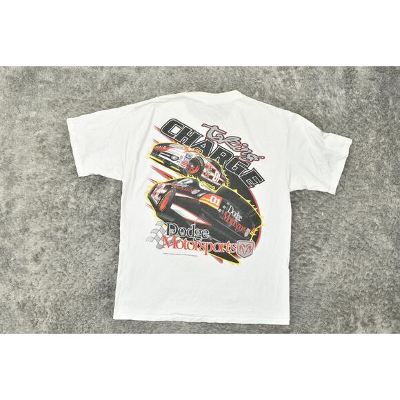 All Sport Dodge Racing White Cotton T-Shirt Men's L SINGLE STICHED STAINED - Picture 5 of 8